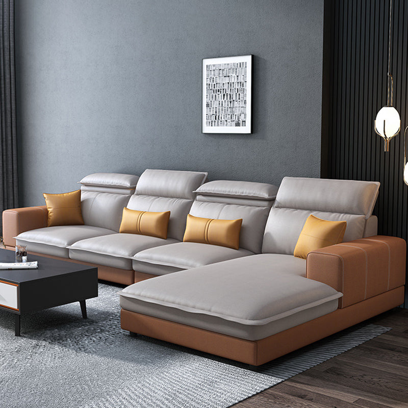 L-Shape Sofa Faux Leather High Back Square Arm Sectional with Stain-Resistant Orange Clearhalo 'furn' 'furn_sectionals' 'Furniture' 'furniture_sectionals' 'Living Room Furniture' 'Sectionals' 4896488