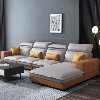L-Shape Sofa Faux Leather High Back Square Arm Sectional with Stain-Resistant Orange Clearhalo 'furn' 'furn_sectionals' 'Furniture' 'furniture_sectionals' 'Living Room Furniture' 'Sectionals' 4896488