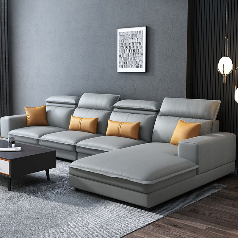 L-Shape Sofa Faux Leather High Back Square Arm Sectional with Stain-Resistant Light Gray Clearhalo 'furn' 'furn_sectionals' 'Furniture' 'furniture_sectionals' 'Living Room Furniture' 'Sectionals' 4896489