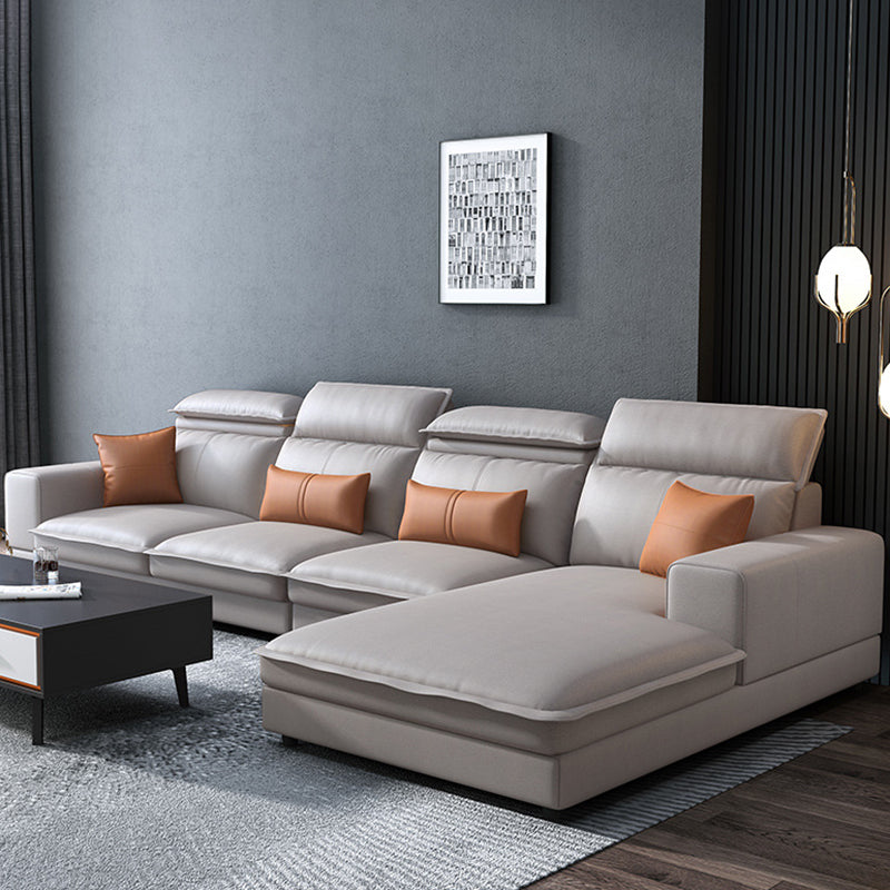 L-Shape Sofa Faux Leather High Back Square Arm Sectional with Stain-Resistant Off-White Clearhalo 'furn' 'furn_sectionals' 'Furniture' 'furniture_sectionals' 'Living Room Furniture' 'Sectionals' 4896490