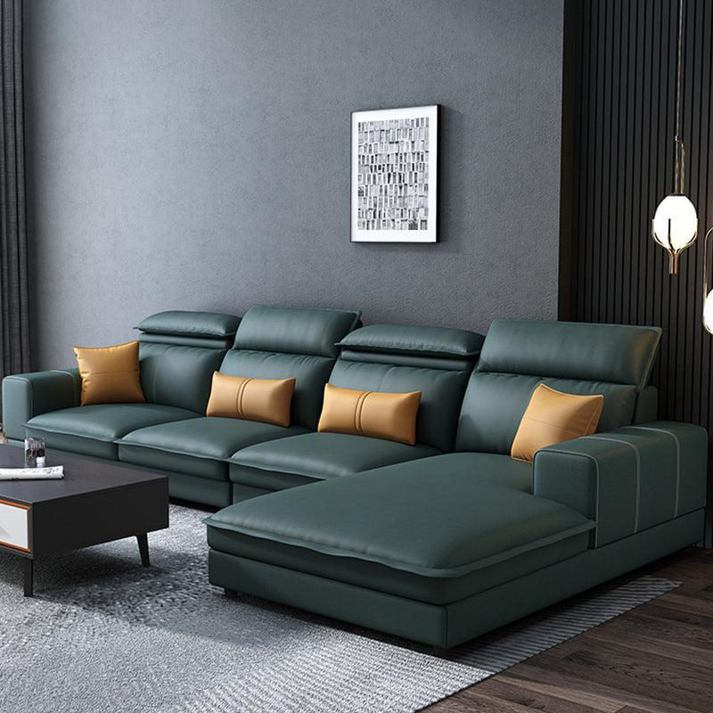 L-Shape Sofa Faux Leather High Back Square Arm Sectional with Stain-Resistant Green Clearhalo 'furn' 'furn_sectionals' 'Furniture' 'furniture_sectionals' 'Living Room Furniture' 'Sectionals' 4896491
