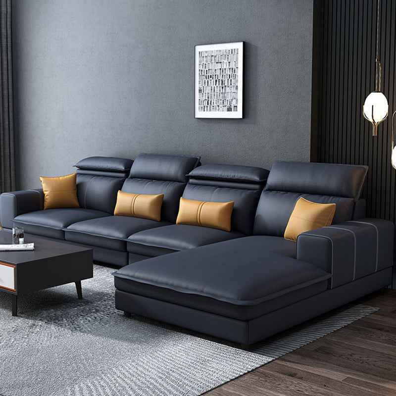 L-Shape Sofa Faux Leather High Back Square Arm Sectional with Stain-Resistant Blue Clearhalo 'furn' 'furn_sectionals' 'Furniture' 'furniture_sectionals' 'Living Room Furniture' 'Sectionals' 4896492