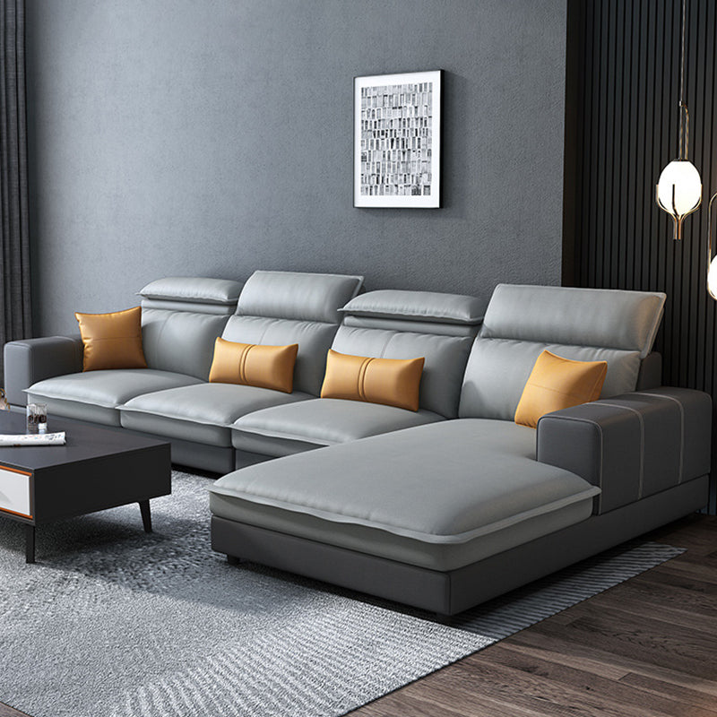 L-Shape Sofa Faux Leather High Back Square Arm Sectional with Stain-Resistant Dark Grey Light Grey Clearhalo 'furn' 'furn_sectionals' 'Furniture' 'furniture_sectionals' 'Living Room Furniture' 'Sectionals' 4896493