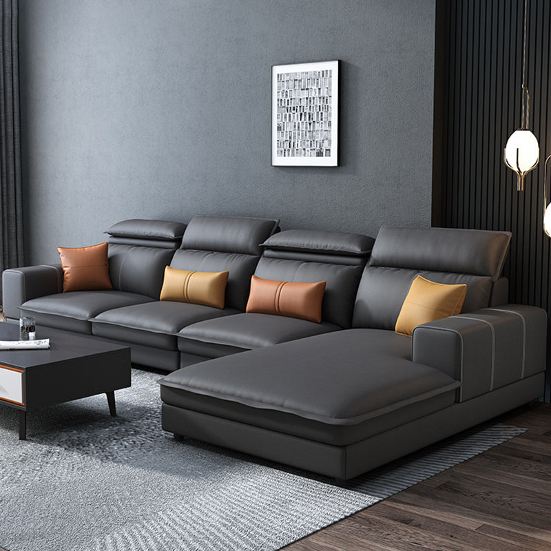 L-Shape Sofa Faux Leather High Back Square Arm Sectional with Stain-Resistant 127"L x 71"W x 39"H Dark Gray Clearhalo 'furn' 'furn_sectionals' 'Furniture' 'furniture_sectionals' 'Living Room Furniture' 'Sectionals' 4896494