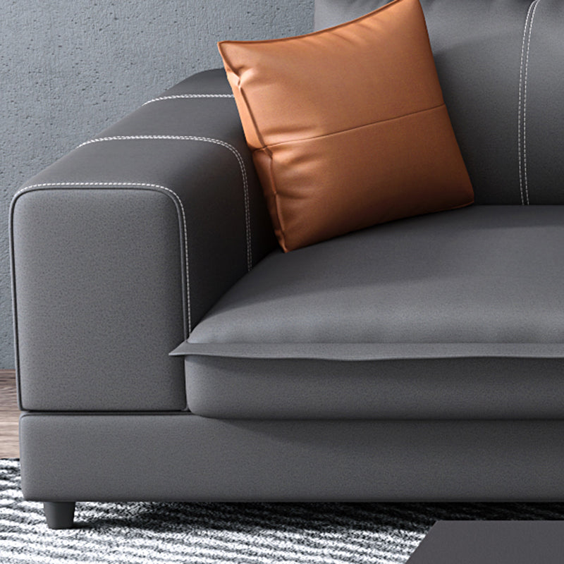 L-Shape Sofa Faux Leather High Back Square Arm Sectional with Stain-Resistant Clearhalo 'furn' 'furn_sectionals' 'Furniture' 'furniture_sectionals' 'Living Room Furniture' 'Sectionals' 4896499