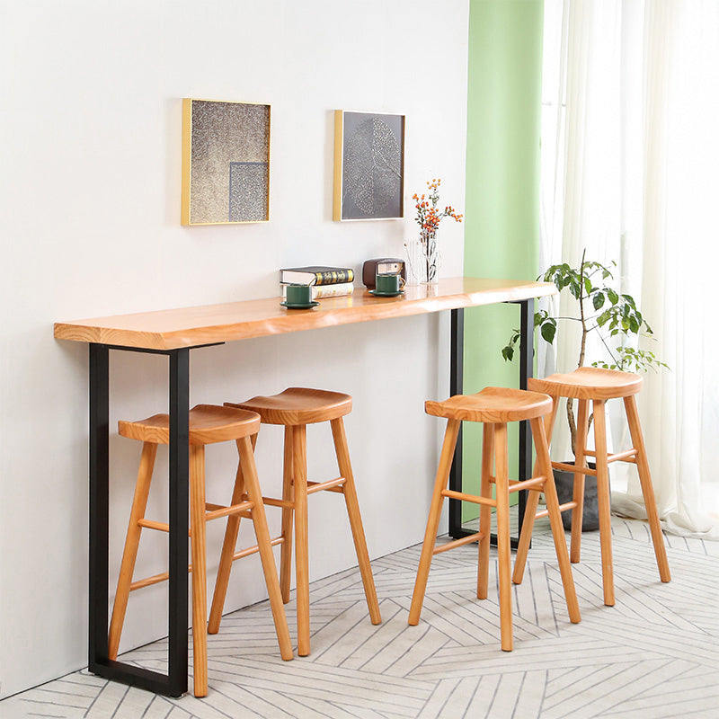 PIne Wood Bar Dining Table Modern Bar Table with Sled Base for Milk Tea Shop Kitchen 70.9"L x 15.7"W x 41.3"H Without Chairs Clearhalo 'Bar Furniture' 'Bar Tables' 'bar_tables' 'furn' 'furn_bar_tables' 'Furniture' 'furniture_bar_tables' 'Kitchen & Dining Furniture' 4898791