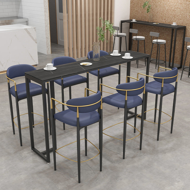 Stone Rectangle Bar Table Contemporary Bar Table with Black Base 70.9"L x 15.7"W x 41.3"H Black Without Footrest Clearhalo 'Bar Furniture' 'Bar Tables' 'bar_tables' 'furn' 'furn_bar_tables' 'Furniture' 'furniture_bar_tables' 'Kitchen & Dining Furniture' 4898875