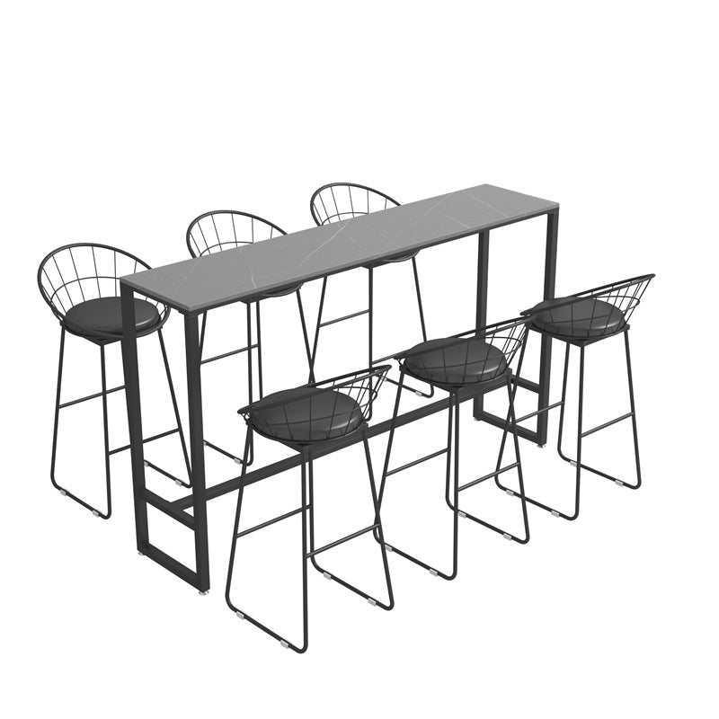 Stone Rectangle Bar Table Contemporary Bar Table with Black Base Grey With Footrest Clearhalo 'Bar Furniture' 'Bar Tables' 'bar_tables' 'furn' 'furn_bar_tables' 'Furniture' 'furniture_bar_tables' 'Kitchen & Dining Furniture' 4898877