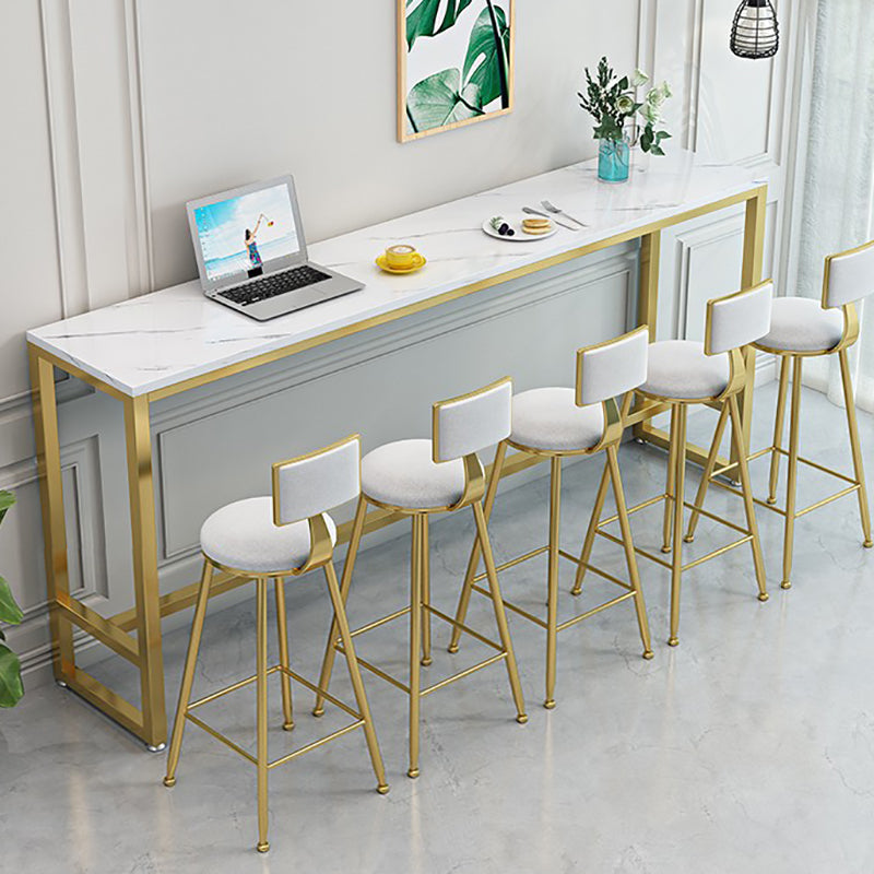 Contemporary Bar Dining Table Rectangle Bar Table with Trestle Base in Gold 78.7"L x 15.7"W x 41.3"H White Without Chairs Clearhalo 'Bar Furniture' 'Bar Tables' 'bar_tables' 'furn' 'furn_bar_tables' 'Furniture' 'furniture_bar_tables' 'Kitchen & Dining Furniture' 4898893