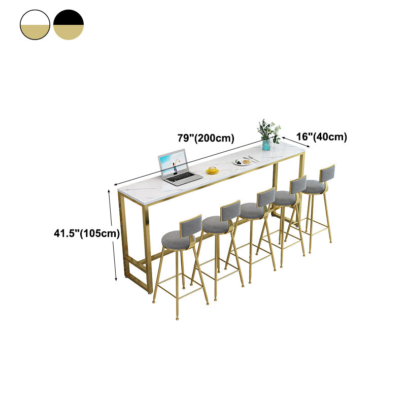 Contemporary Bar Dining Table Rectangle Bar Table with Trestle Base in Gold Clearhalo 'Bar Furniture' 'Bar Tables' 'bar_tables' 'furn' 'furn_bar_tables' 'Furniture' 'furniture_bar_tables' 'Kitchen & Dining Furniture' 4898903