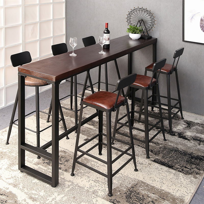 Industrial Bar Dining Table Pine Wood Bar Dining Table with Trestle Base 55.1"L x 15.7"W x 41.3"H Without Chairs Clearhalo 'Bar Furniture' 'Bar Tables' 'bar_tables' 'furn' 'furn_bar_tables' 'Furniture' 'furniture_bar_tables' 'Kitchen & Dining Furniture' 4898924