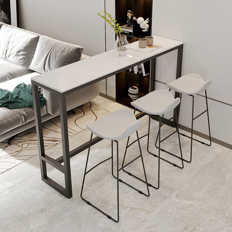 Rectangle Bar Dining Table Modern Bar Dining Table with Trestle Base in Black 78.7"L x 15.7"W x 41.3"H White Without Chairs Clearhalo 'Bar Furniture' 'Bar Tables' 'bar_tables' 'furn' 'furn_bar_tables' 'Furniture' 'furniture_bar_tables' 'Kitchen & Dining Furniture' 4898960