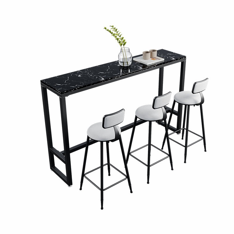 Rectangle Bar Dining Table Modern Bar Dining Table with Trestle Base in Black Black Without Chairs Clearhalo 'Bar Furniture' 'Bar Tables' 'bar_tables' 'furn' 'furn_bar_tables' 'Furniture' 'furniture_bar_tables' 'Kitchen & Dining Furniture' 4898964