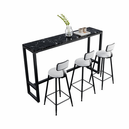 Rectangle Bar Dining Table Modern Bar Dining Table with Trestle Base in Black Black Without Chairs Clearhalo 'Bar Furniture' 'Bar Tables' 'bar_tables' 'furn' 'furn_bar_tables' 'Furniture' 'furniture_bar_tables' 'Kitchen & Dining Furniture' 4898964