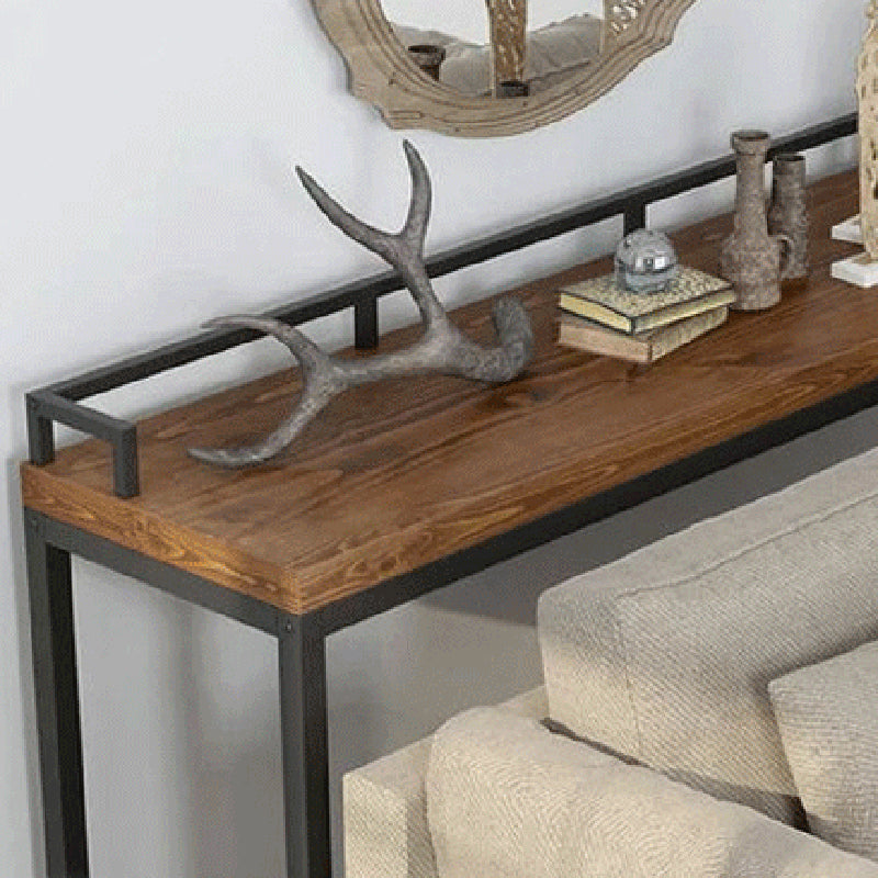 Pine Wood Bar Table Brown Industrial Bar Dining Table with Trestle Base Clearhalo 'Bar Furniture' 'Bar Tables' 'bar_tables' 'furn' 'furn_bar_tables' 'Furniture' 'furniture_bar_tables' 'Kitchen & Dining Furniture' 4898977