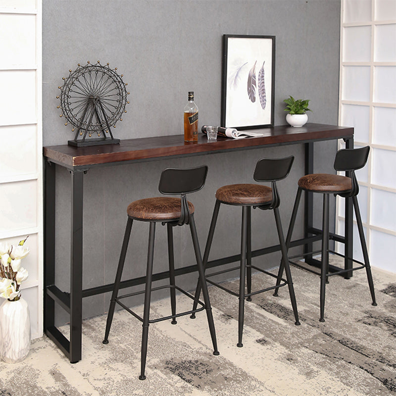 Pine Wood Bar Dining Table Brown Industrial Bar Table with Trestle Base in Black 55.1"L x 15.7"W x 41.3"H Without Chairs Clearhalo 'Bar Furniture' 'Bar Tables' 'bar_tables' 'furn' 'furn_bar_tables' 'Furniture' 'furniture_bar_tables' 'Kitchen & Dining Furniture' 4898992