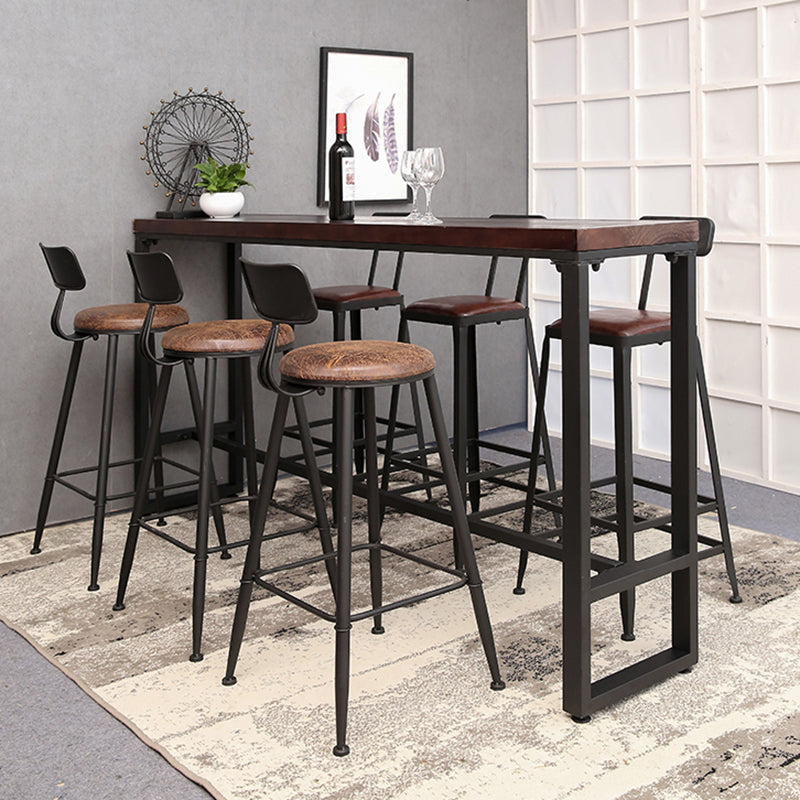 Pine Wood Bar Dining Table Brown Industrial Bar Table with Trestle Base in Black Clearhalo 'Bar Furniture' 'Bar Tables' 'bar_tables' 'furn' 'furn_bar_tables' 'Furniture' 'furniture_bar_tables' 'Kitchen & Dining Furniture' 4898996