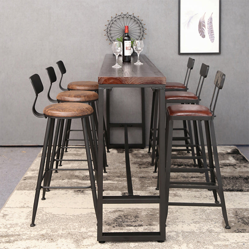 Pine Wood Bar Dining Table Brown Industrial Bar Table with Trestle Base in Black Clearhalo 'Bar Furniture' 'Bar Tables' 'bar_tables' 'furn' 'furn_bar_tables' 'Furniture' 'furniture_bar_tables' 'Kitchen & Dining Furniture' 4898997