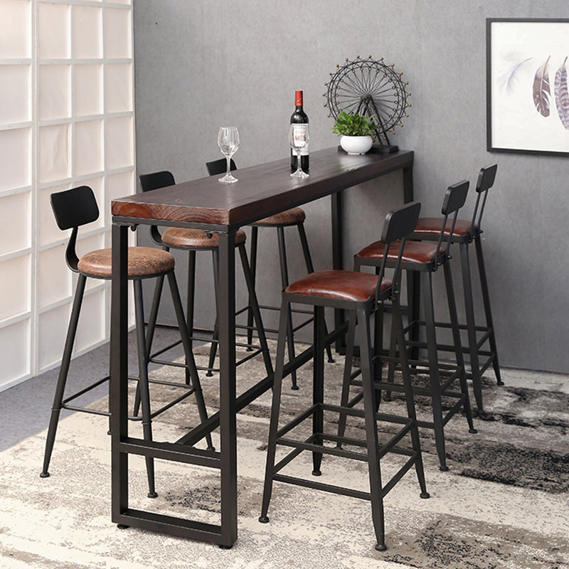 Pine Wood Bar Dining Table Brown Industrial Bar Table with Trestle Base in Black Clearhalo 'Bar Furniture' 'Bar Tables' 'bar_tables' 'furn' 'furn_bar_tables' 'Furniture' 'furniture_bar_tables' 'Kitchen & Dining Furniture' 4898998