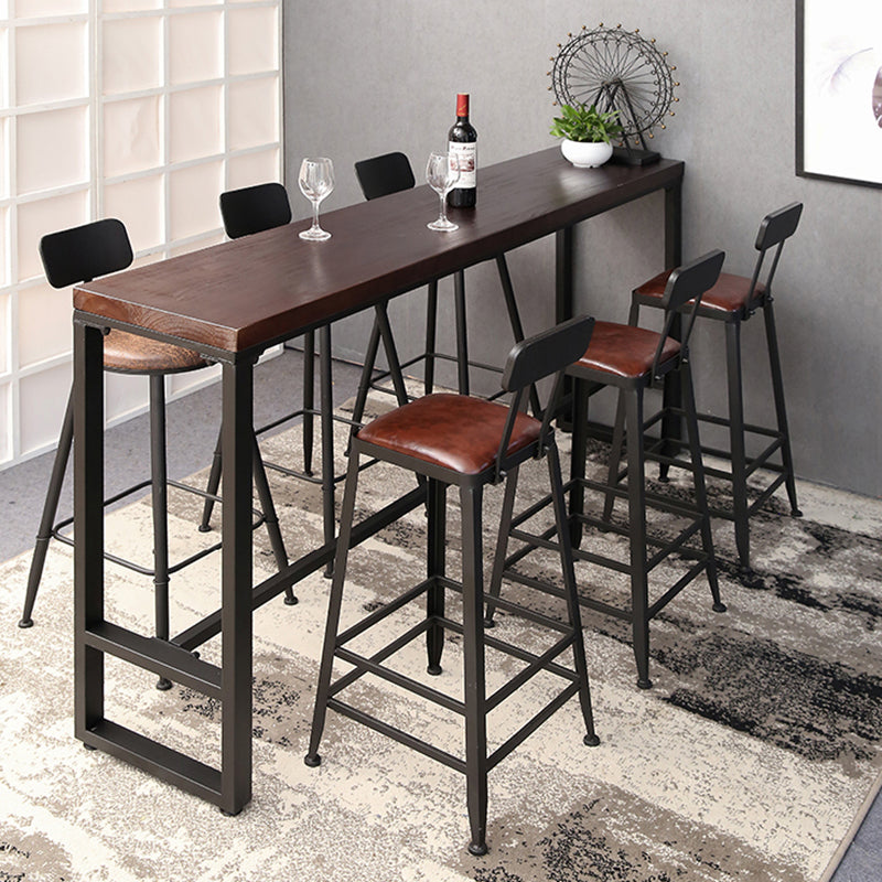 Pine Wood Bar Dining Table Brown Industrial Bar Table with Trestle Base in Black Clearhalo 'Bar Furniture' 'Bar Tables' 'bar_tables' 'furn' 'furn_bar_tables' 'Furniture' 'furniture_bar_tables' 'Kitchen & Dining Furniture' 4898999