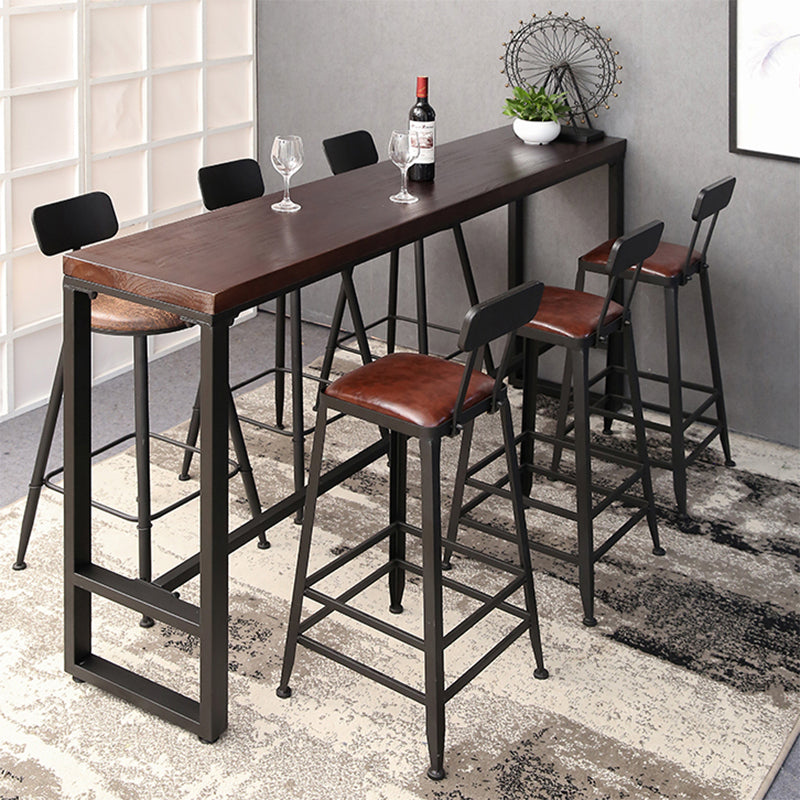 Pine Wood Bar Dining Table Brown Industrial Bar Table with Trestle Base in Black Clearhalo 'Bar Furniture' 'Bar Tables' 'bar_tables' 'furn' 'furn_bar_tables' 'Furniture' 'furniture_bar_tables' 'Kitchen & Dining Furniture' 4899000