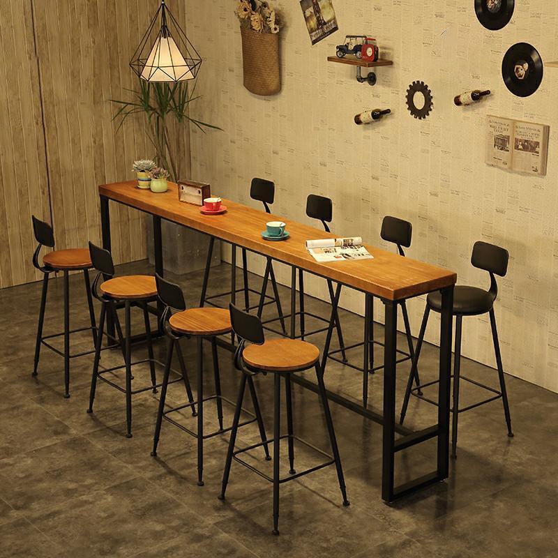 Solid Wood Bar Table Brown Industrial Bar Dining Table with Trestle Base 86.6"L x 15.7"W x 41.3"H Without Chairs Clearhalo 'Bar Furniture' 'Bar Tables' 'bar_tables' 'furn' 'furn_bar_tables' 'Furniture' 'furniture_bar_tables' 'Kitchen & Dining Furniture' 4899008