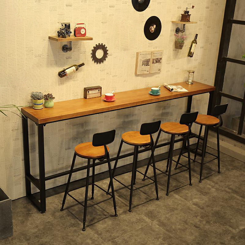 Solid Wood Bar Table Brown Industrial Bar Dining Table with Trestle Base 70.9"L x 15.7"W x 41.3"H Without Chairs Clearhalo 'Bar Furniture' 'Bar Tables' 'bar_tables' 'furn' 'furn_bar_tables' 'Furniture' 'furniture_bar_tables' 'Kitchen & Dining Furniture' 4899009