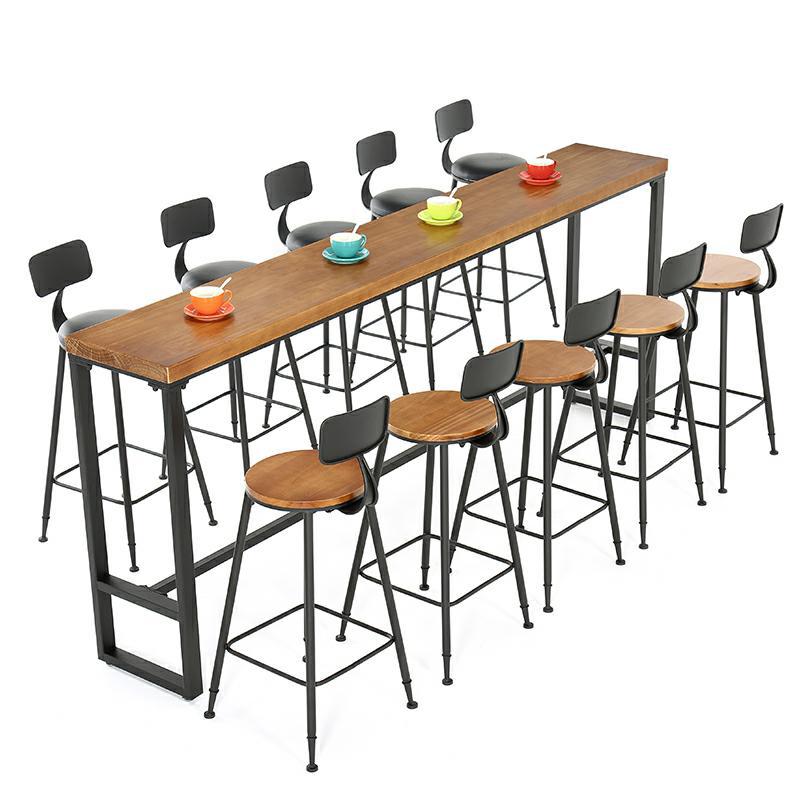 Solid Wood Bar Table Brown Industrial Bar Dining Table with Trestle Base Clearhalo 'Bar Furniture' 'Bar Tables' 'bar_tables' 'furn' 'furn_bar_tables' 'Furniture' 'furniture_bar_tables' 'Kitchen & Dining Furniture' 4899012