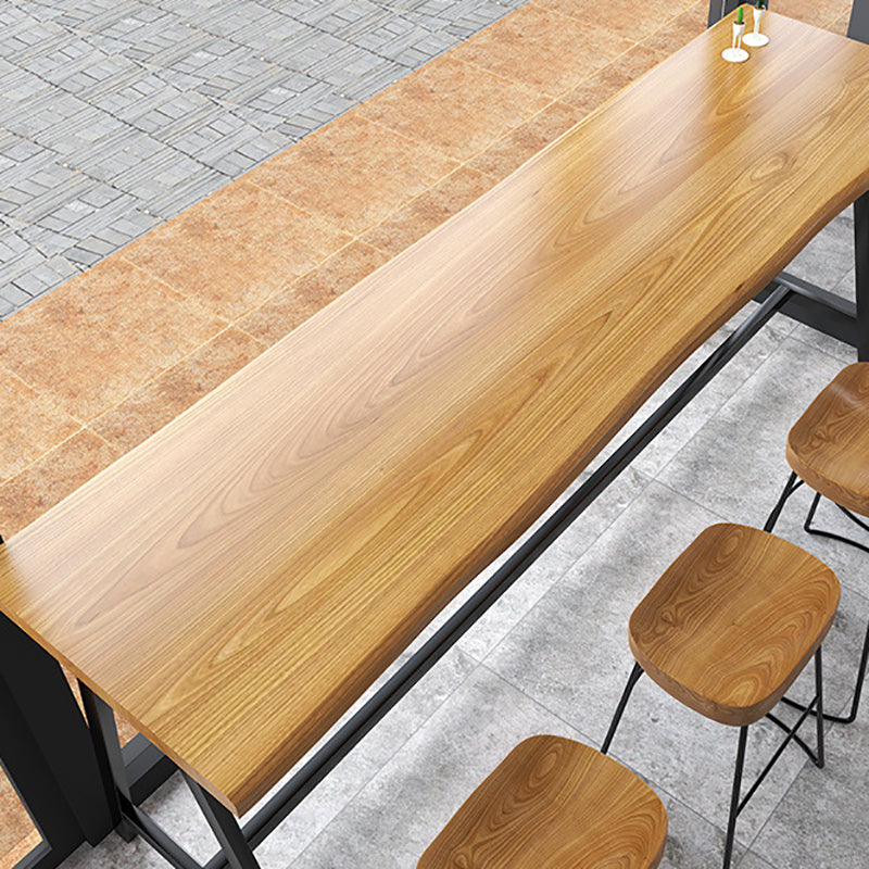 Pine Wood Bar Dining Table Rectangle Industrial Bar Table with Black Trestle Base Clearhalo 'Bar Furniture' 'Bar Tables' 'bar_tables' 'furn' 'furn_bar_tables' 'Furniture' 'furniture_bar_tables' 'Kitchen & Dining Furniture' 4899045