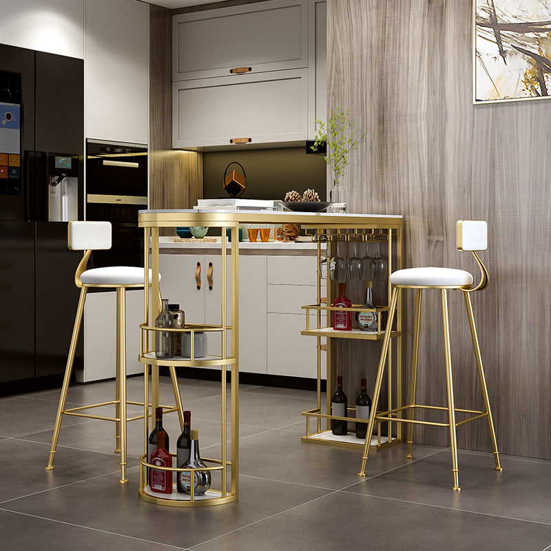 Glam Style Stone Bar Table 42-inch Height Metal Base Bistro Table for Dining Room 55.1"L x 15.7"W x 41.3"H Gold Without Chairs Clearhalo 'Bar Furniture' 'Bar Tables' 'bar_tables' 'furn' 'furn_bar_tables' 'Furniture' 'furniture_bar_tables' 'Kitchen & Dining Furniture' 4899146