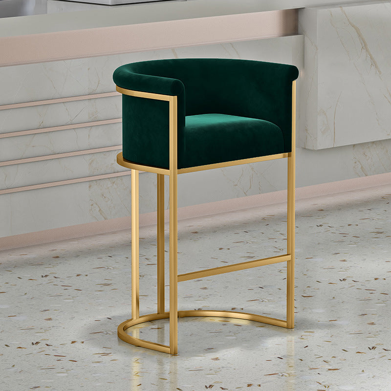Glam Backrest Armrest Counter Stool Iron Cafe Bar Stool with Velvet Cushion and Pedal Green Bar Stool(30"H) Clearhalo 'Bar Furniture' 'Bar Stools' 'bar_stools' 'furn' 'furn_bar_stools' 'Furniture' 'furniture_bar_stools' 'Kitchen & Dining Furniture' 4899267