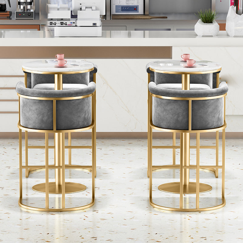 Glam Backrest Armrest Counter Stool Iron Cafe Bar Stool with Velvet Cushion and Pedal Clearhalo 'Bar Furniture' 'Bar Stools' 'bar_stools' 'furn' 'furn_bar_stools' 'Furniture' 'furniture_bar_stools' 'Kitchen & Dining Furniture' 4899268