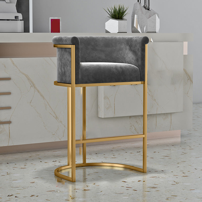 Glam Backrest Armrest Counter Stool Iron Cafe Bar Stool with Velvet Cushion and Pedal Gray Bar Stool(30"H) Clearhalo 'Bar Furniture' 'Bar Stools' 'bar_stools' 'furn' 'furn_bar_stools' 'Furniture' 'furniture_bar_stools' 'Kitchen & Dining Furniture' 4899271