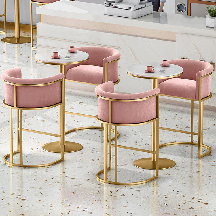 Glam Backrest Armrest Counter Stool Iron Cafe Bar Stool with Velvet Cushion and Pedal Clearhalo 'Bar Furniture' 'Bar Stools' 'bar_stools' 'furn' 'furn_bar_stools' 'Furniture' 'furniture_bar_stools' 'Kitchen & Dining Furniture' 4899274