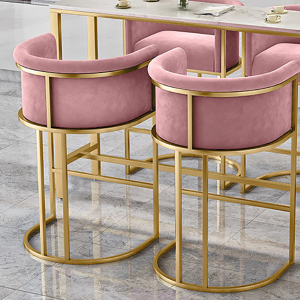 Glam Backrest Armrest Counter Stool Iron Cafe Bar Stool with Velvet Cushion and Pedal Clearhalo 'Bar Furniture' 'Bar Stools' 'bar_stools' 'furn' 'furn_bar_stools' 'Furniture' 'furniture_bar_stools' 'Kitchen & Dining Furniture' 4899277