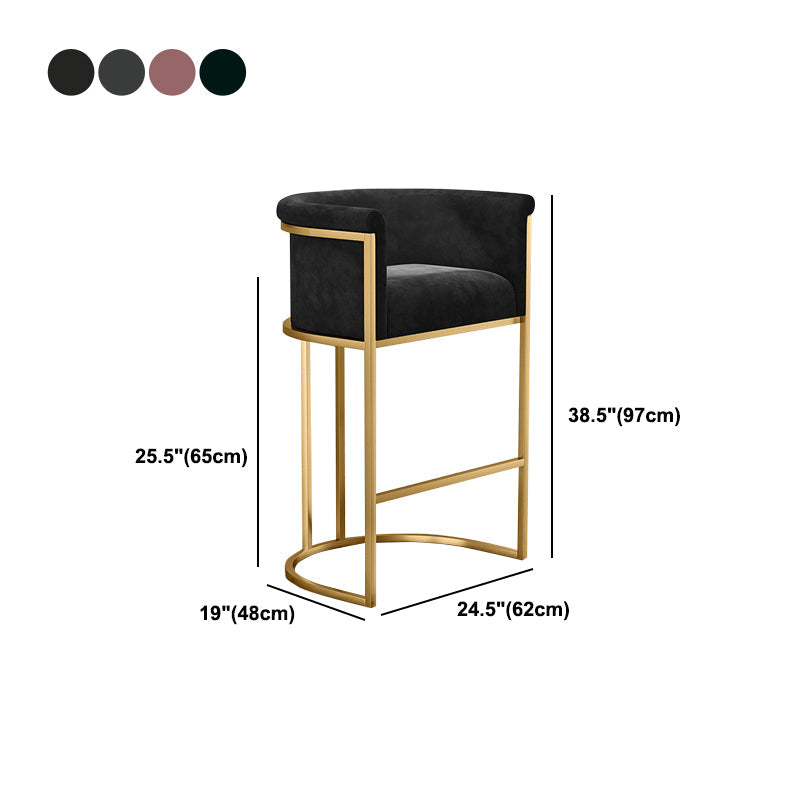 Glam Backrest Armrest Counter Stool Iron Cafe Bar Stool with Velvet Cushion and Pedal Clearhalo 'Bar Furniture' 'Bar Stools' 'bar_stools' 'furn' 'furn_bar_stools' 'Furniture' 'furniture_bar_stools' 'Kitchen & Dining Furniture' 4899280