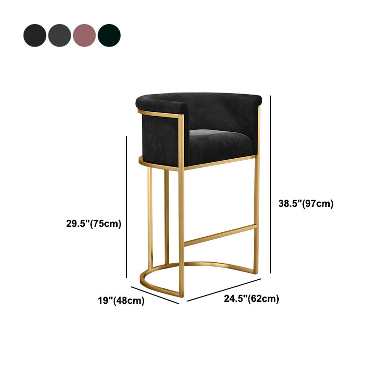 Glam Backrest Armrest Counter Stool Iron Cafe Bar Stool with Velvet Cushion and Pedal Clearhalo 'Bar Furniture' 'Bar Stools' 'bar_stools' 'furn' 'furn_bar_stools' 'Furniture' 'furniture_bar_stools' 'Kitchen & Dining Furniture' 4899281