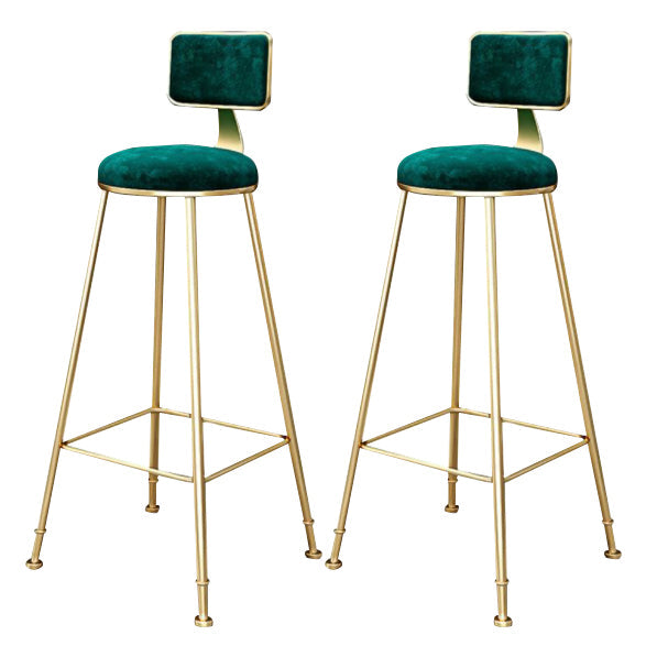 Glam Armless Backrest Counter Stool Steel Cashier Bar Stool with Flannel Cushion and Pedal Green 2 Piece Set Clearhalo 'Bar Furniture' 'Bar Stools' 'bar_stools' 'furn' 'furn_bar_stools' 'Furniture' 'furniture_bar_stools' 'Kitchen & Dining Furniture' 4899283