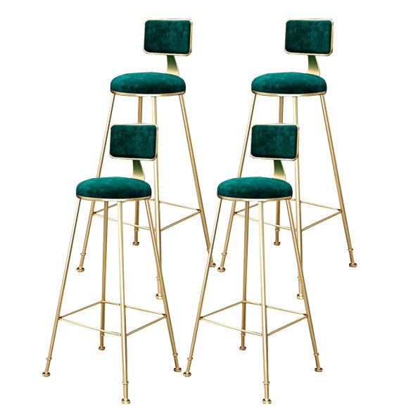 Glam Armless Backrest Counter Stool Steel Cashier Bar Stool with Flannel Cushion and Pedal Green 4 Piece Set Clearhalo 'Bar Furniture' 'Bar Stools' 'bar_stools' 'furn' 'furn_bar_stools' 'Furniture' 'furniture_bar_stools' 'Kitchen & Dining Furniture' 4899285