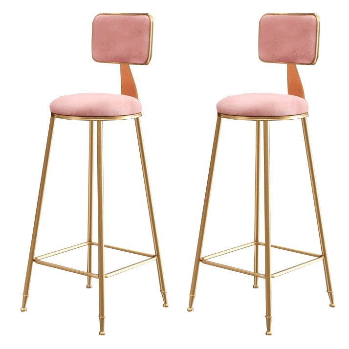 Glam Armless Backrest Counter Stool Steel Cashier Bar Stool with Flannel Cushion and Pedal Pink 2 Piece Set Clearhalo 'Bar Furniture' 'Bar Stools' 'bar_stools' 'furn' 'furn_bar_stools' 'Furniture' 'furniture_bar_stools' 'Kitchen & Dining Furniture' 4899287