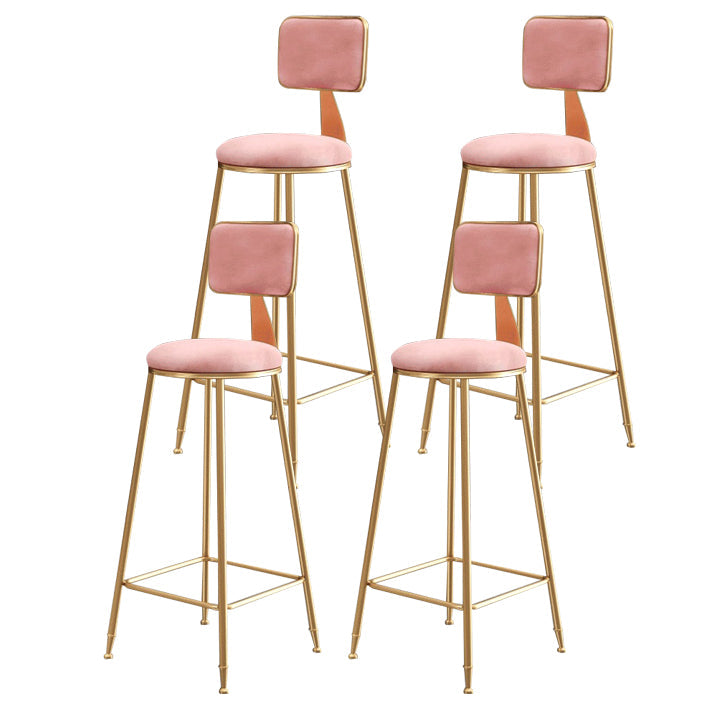 Glam Armless Backrest Counter Stool Steel Cashier Bar Stool with Flannel Cushion and Pedal Pink 4 Piece Set Clearhalo 'Bar Furniture' 'Bar Stools' 'bar_stools' 'furn' 'furn_bar_stools' 'Furniture' 'furniture_bar_stools' 'Kitchen & Dining Furniture' 4899289