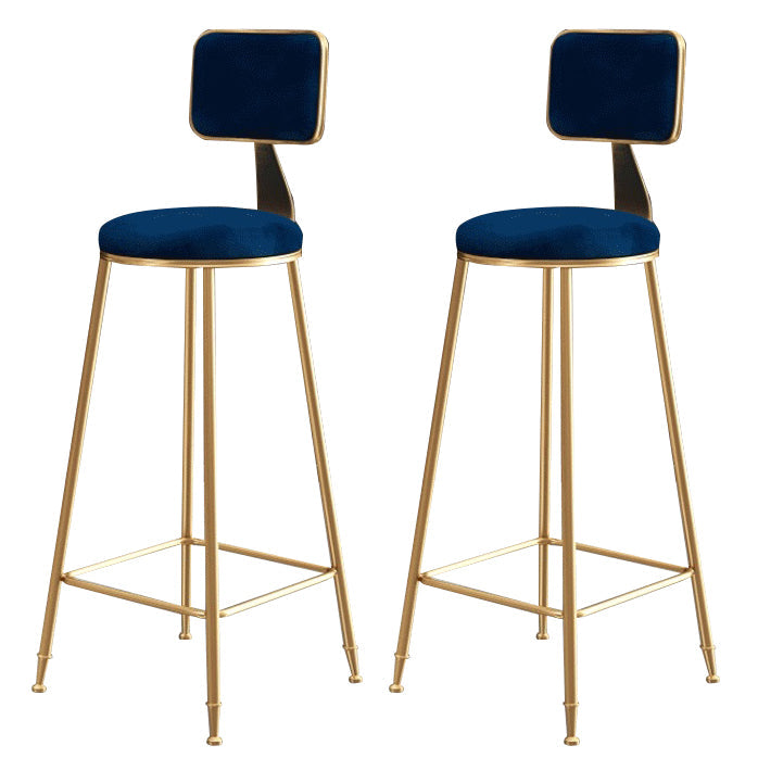 Glam Armless Backrest Counter Stool Steel Cashier Bar Stool with Flannel Cushion and Pedal Blue 2 Piece Set Clearhalo 'Bar Furniture' 'Bar Stools' 'bar_stools' 'furn' 'furn_bar_stools' 'Furniture' 'furniture_bar_stools' 'Kitchen & Dining Furniture' 4899291