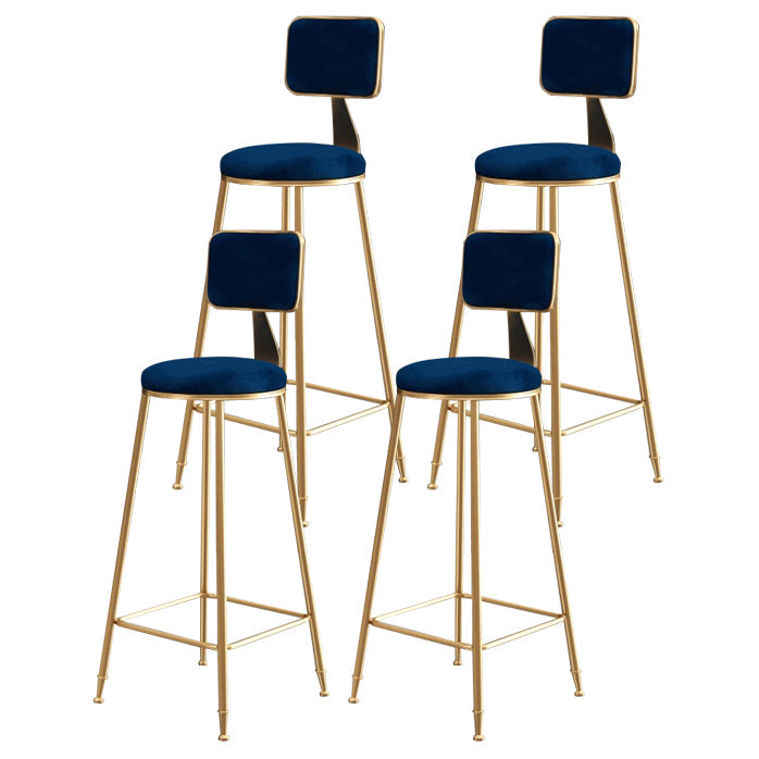 Glam Armless Backrest Counter Stool Steel Cashier Bar Stool with Flannel Cushion and Pedal Blue 4 Piece Set Clearhalo 'Bar Furniture' 'Bar Stools' 'bar_stools' 'furn' 'furn_bar_stools' 'Furniture' 'furniture_bar_stools' 'Kitchen & Dining Furniture' 4899292