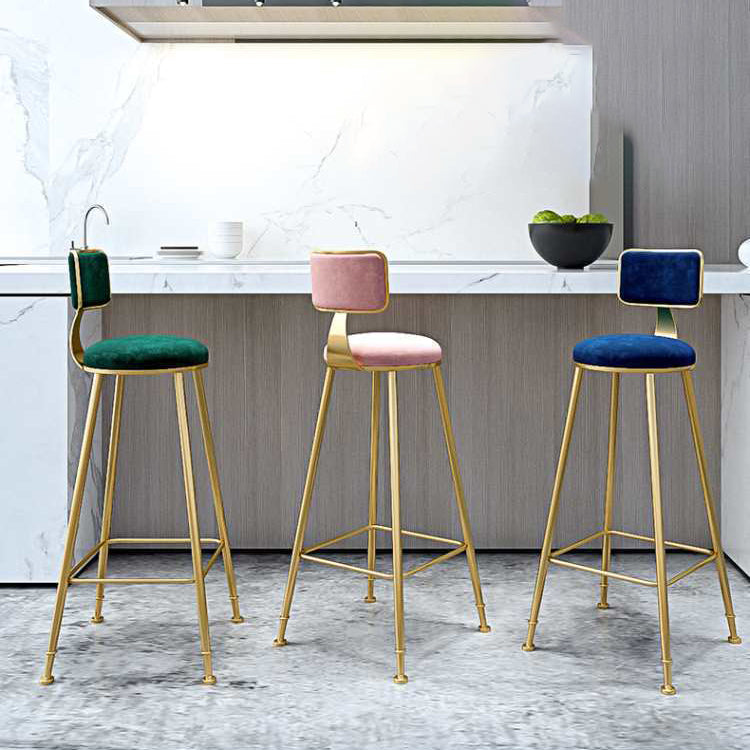 Glam Armless Backrest Counter Stool Steel Cashier Bar Stool with Flannel Cushion and Pedal Clearhalo 'Bar Furniture' 'Bar Stools' 'bar_stools' 'furn' 'furn_bar_stools' 'Furniture' 'furniture_bar_stools' 'Kitchen & Dining Furniture' 4899296