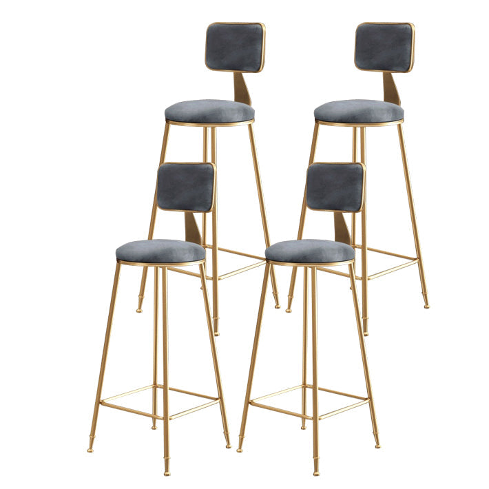 Glam Armless Backrest Counter Stool Steel Cashier Bar Stool with Flannel Cushion and Pedal Gray 4 Piece Set Clearhalo 'Bar Furniture' 'Bar Stools' 'bar_stools' 'furn' 'furn_bar_stools' 'Furniture' 'furniture_bar_stools' 'Kitchen & Dining Furniture' 4899301