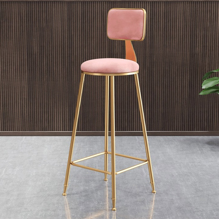 Glam Armless Backrest Counter Stool Steel Cashier Bar Stool with Flannel Cushion and Pedal Pink 1 Piece Clearhalo 'Bar Furniture' 'Bar Stools' 'bar_stools' 'furn' 'furn_bar_stools' 'Furniture' 'furniture_bar_stools' 'Kitchen & Dining Furniture' 4899303