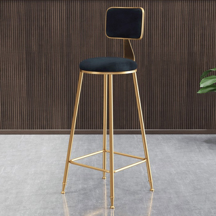 Glam Armless Backrest Counter Stool Steel Cashier Bar Stool with Flannel Cushion and Pedal Black 1 Piece Clearhalo 'Bar Furniture' 'Bar Stools' 'bar_stools' 'furn' 'furn_bar_stools' 'Furniture' 'furniture_bar_stools' 'Kitchen & Dining Furniture' 4899306