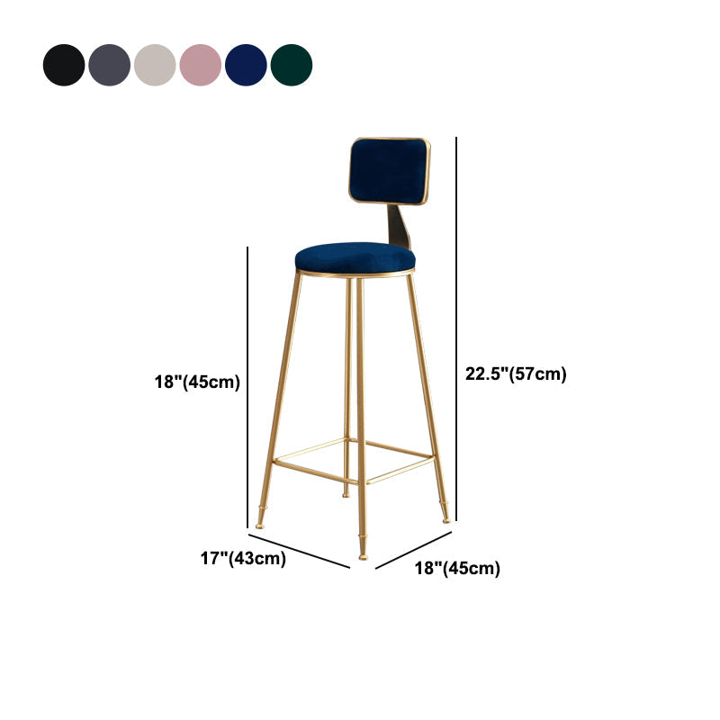 Glam Armless Backrest Counter Stool Steel Cashier Bar Stool with Flannel Cushion and Pedal Clearhalo 'Bar Furniture' 'Bar Stools' 'bar_stools' 'furn' 'furn_bar_stools' 'Furniture' 'furniture_bar_stools' 'Kitchen & Dining Furniture' 4899309