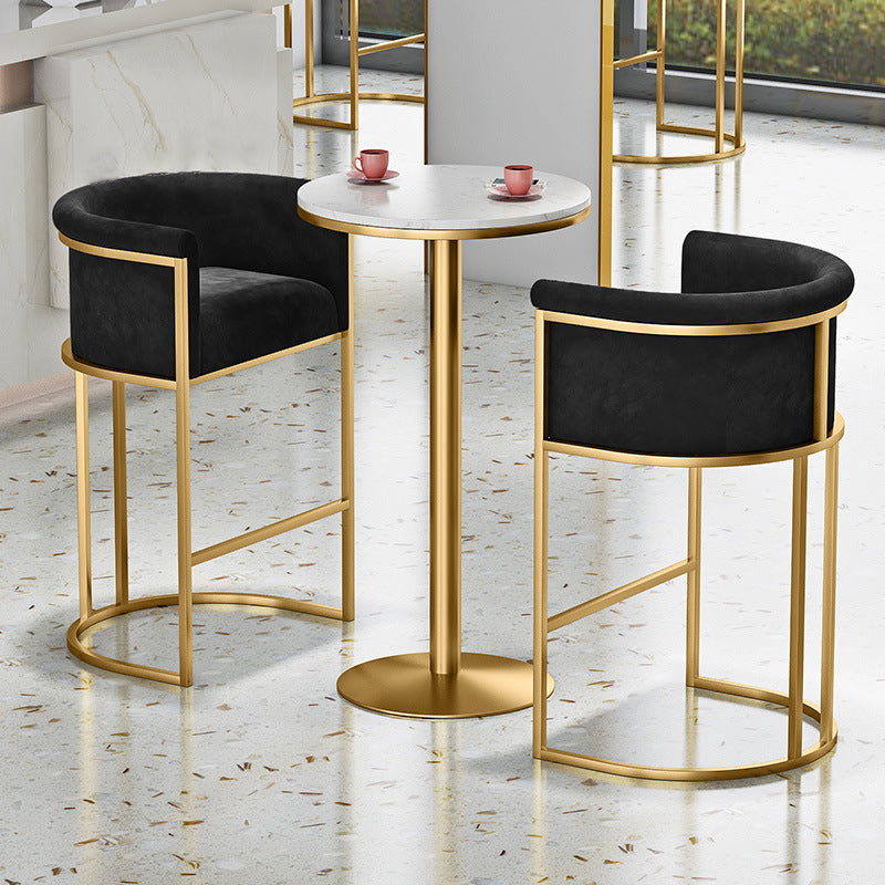 Glam Armrest Backrest Counter Stool Iron Cafe Bar Stool with Flannel Cushion and Pedal Clearhalo 'Bar Furniture' 'Bar Stools' 'bar_stools' 'furn' 'furn_bar_stools' 'Furniture' 'furniture_bar_stools' 'Kitchen & Dining Furniture' 4899332