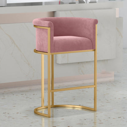 Glam Armrest Backrest Counter Stool Iron Cafe Bar Stool with Flannel Cushion and Pedal Pink Clearhalo 'Bar Furniture' 'Bar Stools' 'bar_stools' 'furn' 'furn_bar_stools' 'Furniture' 'furniture_bar_stools' 'Kitchen & Dining Furniture' 4899333